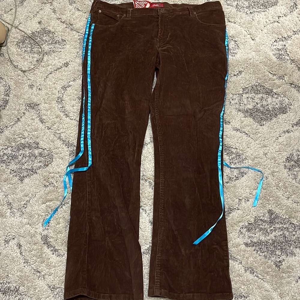 Vintage Boho Stretch Corduroy Pelle Pelle Ribbon Pants - Picture 3 of 11